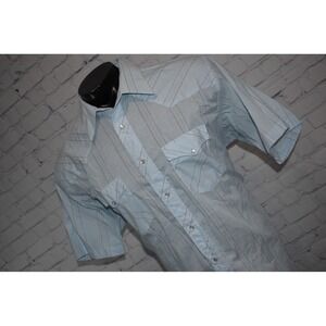 Wrangler Cowboy Cut Shirt Men XLT TALL 18 Light Blue Western Pearl Button Snaps